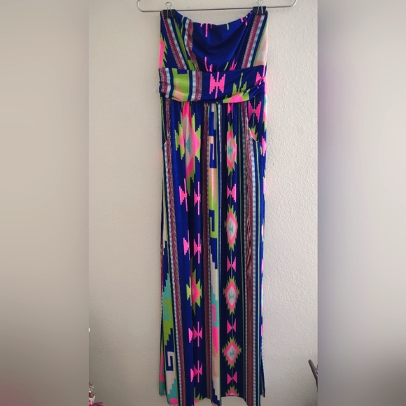 Blue Aztec Print Maxi Dress with Pockets from Vanilla Bay - Picture 1 of 4